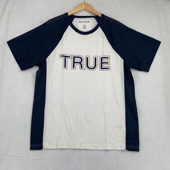 True Religion Logo Contrast Raglan Mens T-Shirt NWT XL - Picture 2 of 8